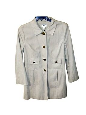 LOFT Taupe Spring Trench Rain Coat with Bold Striped Lining